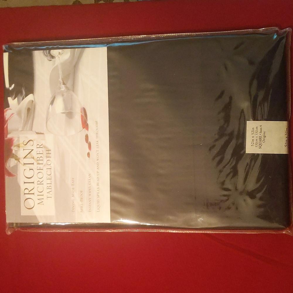 Origins Microfiber Tablecloth square 52 x 52 black color. New in package.